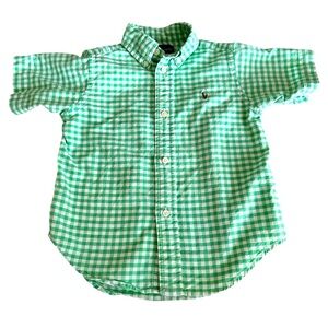 RALPH LAUREN GREEN & WHITE GINGHAM CHECK BUTTON DOWN SHIRT. Size 2T